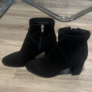 Marc Fisher Black Suede Block-Heel Ankle Booties with Side Zip